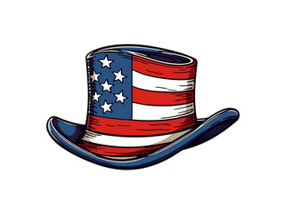 Doodle American flag with tricorn hat, cartoon sticker, sketch, vector, Illustration, minimalistic