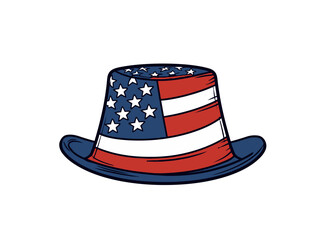 Doodle American flag with tricorn hat, cartoon sticker, sketch, vector, Illustration, minimalistic