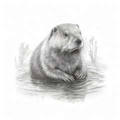 Pencil sketch artwork beaver animal drawing AI Generated - obrazy, fototapety, plakaty