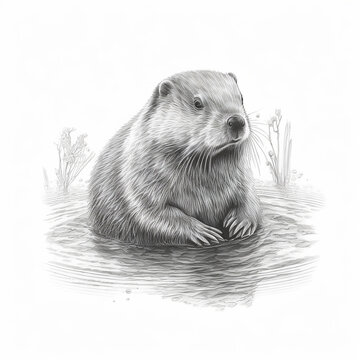 Pencil sketch artwork beaver animal drawing AI Generated