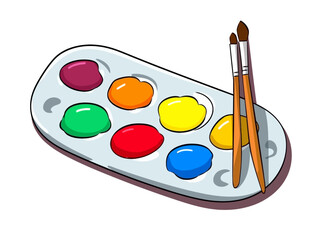 Doodle Paint palette with mixing colors, cartoon sticker, sketch, vector, Illustration, minimalistic