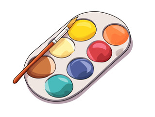 Doodle Paint palette with mixing colors, cartoon sticker, sketch, vector, Illustration, minimalistic