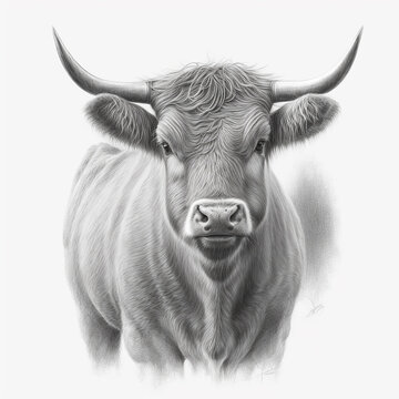 Pencil sketch bull cow animal drawing picture AI Generated