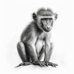 Pencil sketch cute baboon animal draw AI Generated