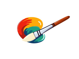 Doodle Paintbrush with artist palette, cartoon sticker, sketch, vector, Illustration, minimalistic