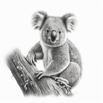 Pencil sketch cute koala animal drawing realistic AI Generated