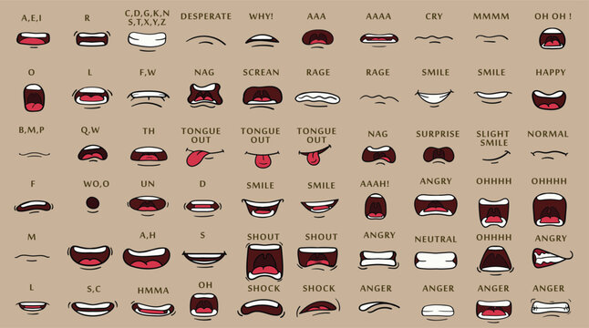 cartoon character talking mouth and lips expressions vector animations	
