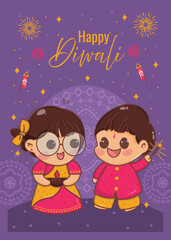 Kids Celebrating Diwali Illustration