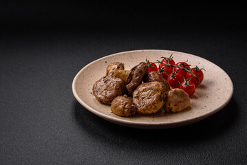 Delicious juicy whole champignons baked on the grill with salt and spices