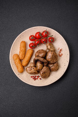 Delicious juicy whole champignons baked on the grill with salt and spices