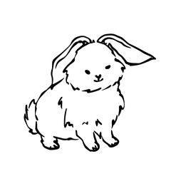 Line sketch, doodles of a little rabbit, bunny. Vector graphics.
