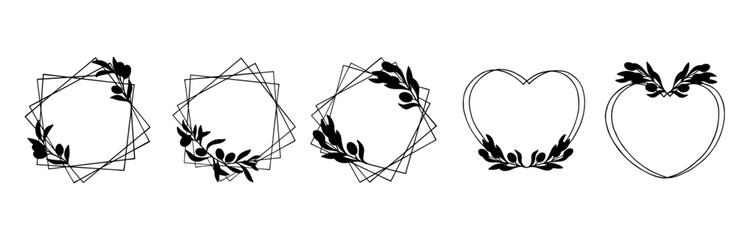 Set of frames with olive branches. Vector graphics.