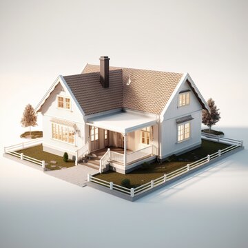 Real estate modern rendering simple house isolated white background 