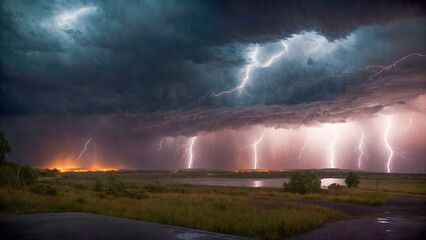  AI generated photo of  Raging thunderstorm with multiple lightnings