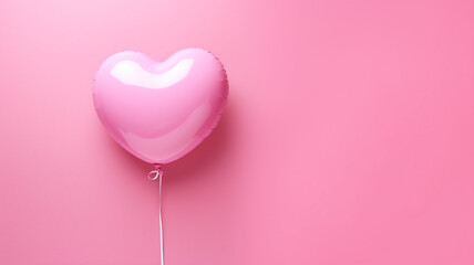 Różowy balon w kształcie serca na jednolitym tle - obrazy, fototapety, plakaty