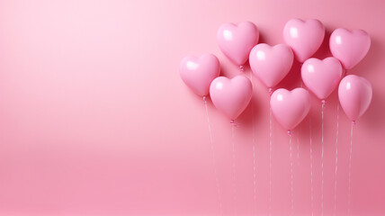 Różowe balony na jednolitym tle w jasnym oświetleniu - obrazy, fototapety, plakaty