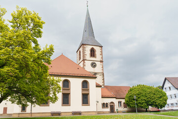 Fototapeta na wymiar Building of the Evangelical Church Ev. Kirche Friesenheim