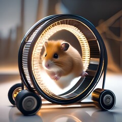 A heroic hamster in a high-tech wheel, rolling into action to save the day1 - obrazy, fototapety, plakaty