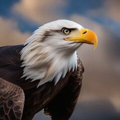 Obraz premium A majestic bald eagle with a symbol on its chest, soaring through the skies as a superhero2