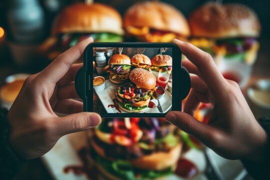 Observant Person taking photo tasty food. Camera picture. Generate Ai