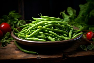 Green beans. Organic. Vegetarian, vegan meal. Diet, healthy food. Generative AI