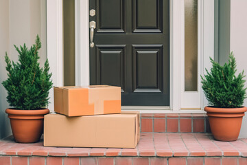 Black friday. Delivered packages on the doorstep. parcel boxes on the doorstep
 - obrazy, fototapety, plakaty