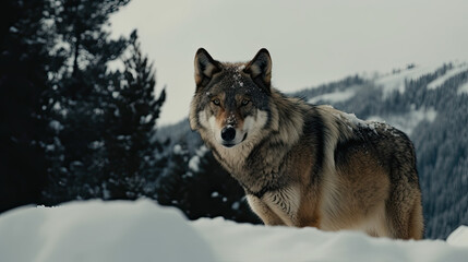 Obraz premium Majestic Canine of the High Himalayas A Winter Wolf Portrait 35mm detail