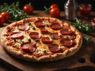 AI generated illustration of a delicious pizza on a cutting board