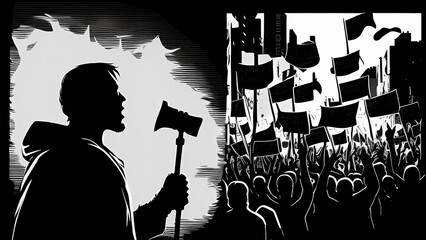 Illustration of Protesters with Megaphones