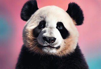 Fototapeta premium AI generated illustration of a panda bear against a brightly colored blue and pink background