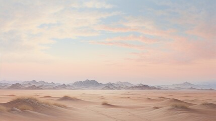 Fototapeta premium An expansive desert landscape with the horizon shifting from golden sand to soft pastel pink.