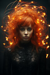 Enigmatic woman with fiery hair