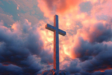 empty wooden cross against a beautiful sky