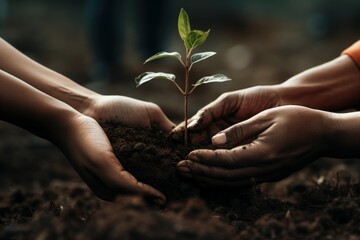 Ecologically-minded Hands planting tree. Green human concept. Generate Ai