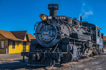 Steam Engine at the depot in Antonito in Colorado