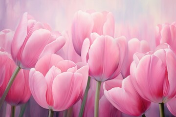 Fototapeta premium Romantic Pink tulips. Spring flower love. Generate Ai