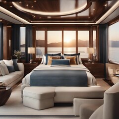 Fototapeta premium AI-generated illustration of A modern and inviting bedroom featuring a large bed