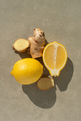 Lemon and ginger on a stone kitchen table