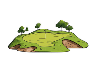 Doodle Golf bunker, cartoon sticker, sketch, vector, Illustration, minimalistic