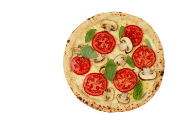 Pizza margherita on board isolated on white background