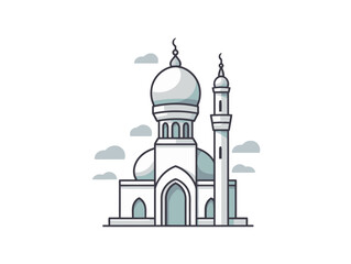 Fototapeta na wymiar Doodle Mosque minaret, cartoon sticker, sketch, vector, Illustration, minimalistic