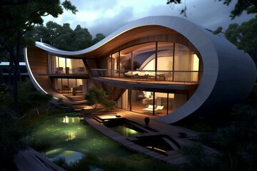Conceptual design of contemporary eco-friendly architecture. Generative AI