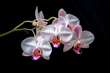Elegant orchid flowers isolated on black