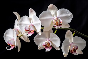Naklejka na ściany i meble Elegant orchid flowers isolated on black