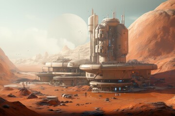 Rugged Colony base Mars. Future martian station. Generate Ai