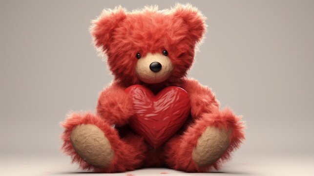 A detailed rendering showcases a cuddly teddy bear clutching a heart, its soft fur and sweet expression creating a heartwarming visual. This image evokes a sense of comfort, love, and affection.