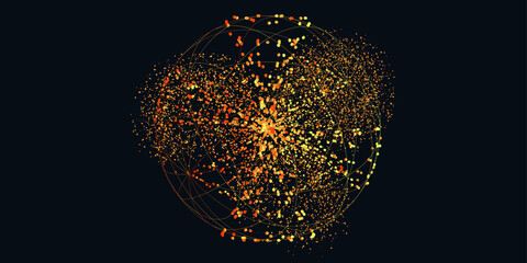 Vector Science Circle with Dot, Line. 3D Abstract Network Chaos for Poster, Website, Placard, Cover, Advertising. Pattern Global  Technology Concept Big Data style Vector illustration.