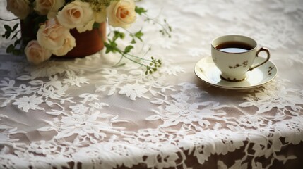 Obraz na płótnie Canvas fine details of delicate lace tablecloths for elegant web design.