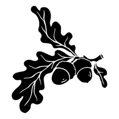 Silhouette of an oak branch with acorns and leaves. Vector graphics. © Катерина Якубович