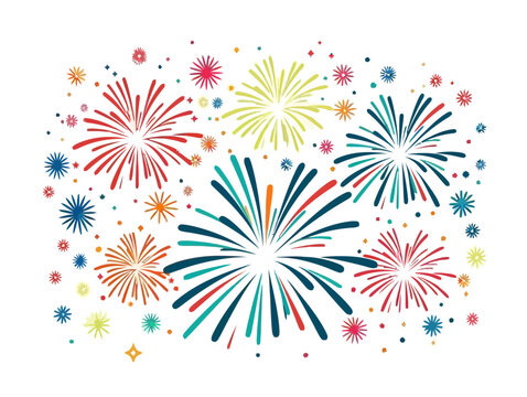 Doodle Celebratory fireworks, cartoon sticker, sketch, vector, Illustration, minimalistic